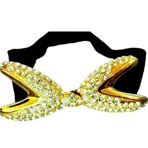 Vintage St Johns gold crystal belt buckle Santana fabric belt 125 crystals